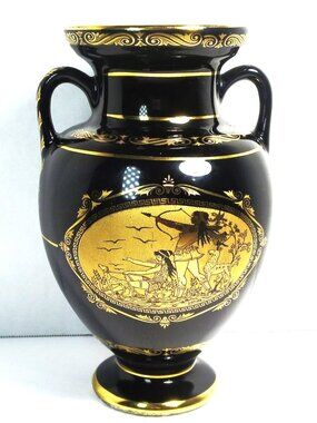 Adis Hand Made Greece 24K Gold Greek Mythology Twin Handle Vase